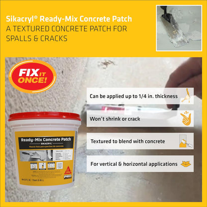 Sika - Sikacryl - Gray - Ready-Mix Concrete Patch - for Repairing spalls and Cracks in Concrete and Masonry - Textured - 1 qt